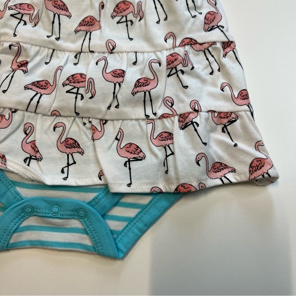 Starting Out White Dress w/ Pink Flamingo Pattern, Blue & White Striped Bodysuit - Picture 4 of 6